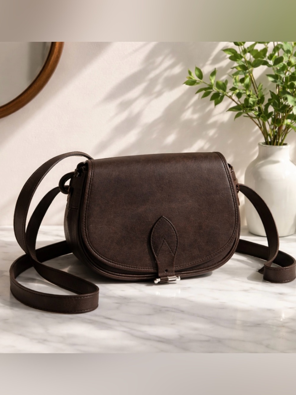 A.P.C. Small Pocket Saddle Bag Dark Brown Leather Crossbody Paris Minimalist